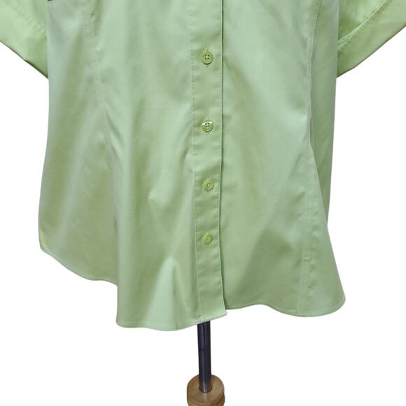 Chico's Yellow Green No Iron Button Down Short Sleeve Shirt Roll Tab Chicos 3 XL - Picture 7 of 16